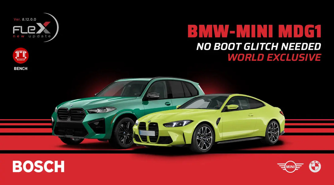 Flex 8.12.0.0 update banner for BMW and Mini Bosch MDG1 Bench support