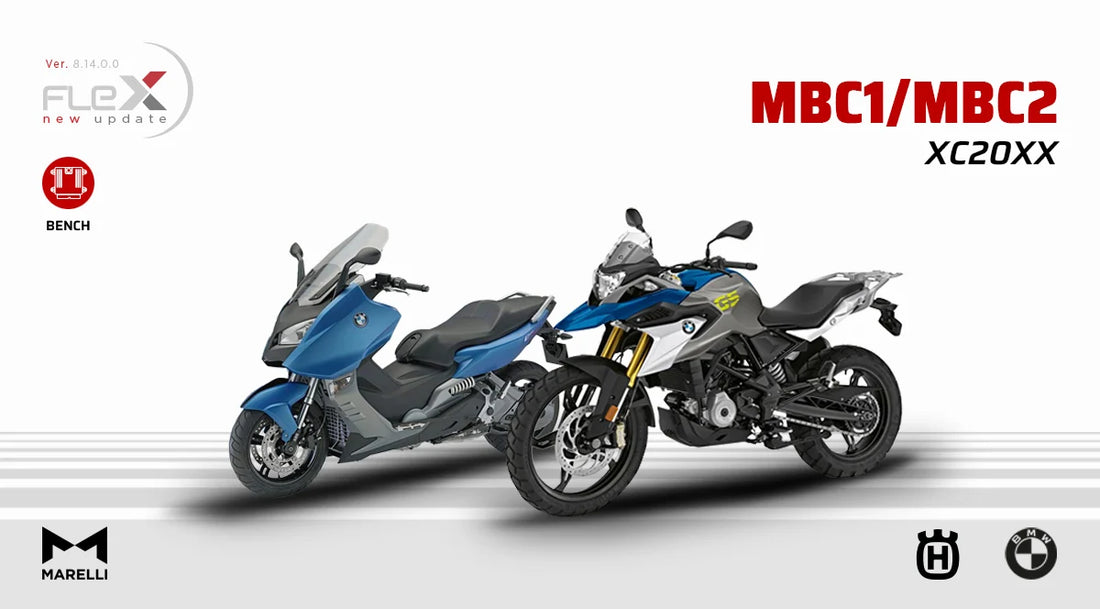 Flex 8.14.0.0 update banner for BMW Marelli MBC1 and MBC2 in Bench