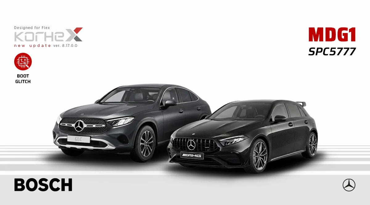 KORHEX and Flex 8.17.0.0 banner for Mercedes Bosch MDG1 SPC5777 Boot Glitch
