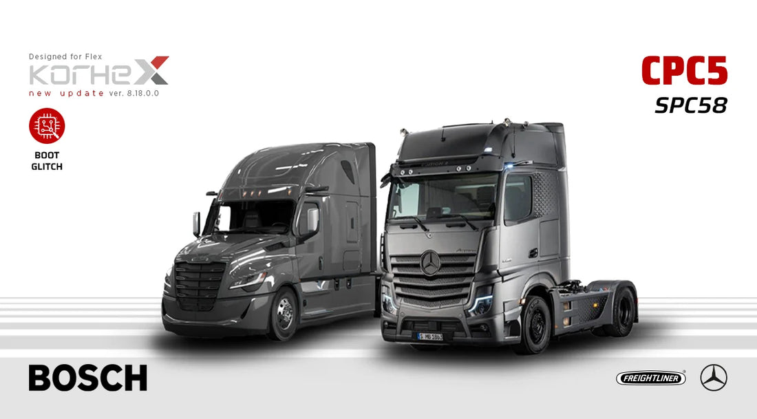 KORHEX and Flex 8.18.0.0 banner for Mercedes Truck CPC5 Boot Glitch